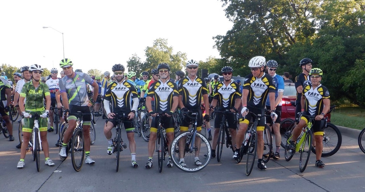 Cyclists lined up at a TAFF charity bike ride